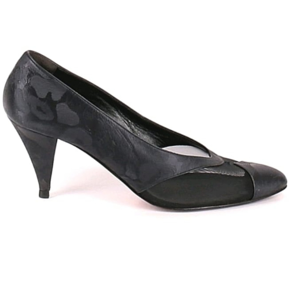 Vintage - Julianelli Couture Black‎ Leather Mesh Heels